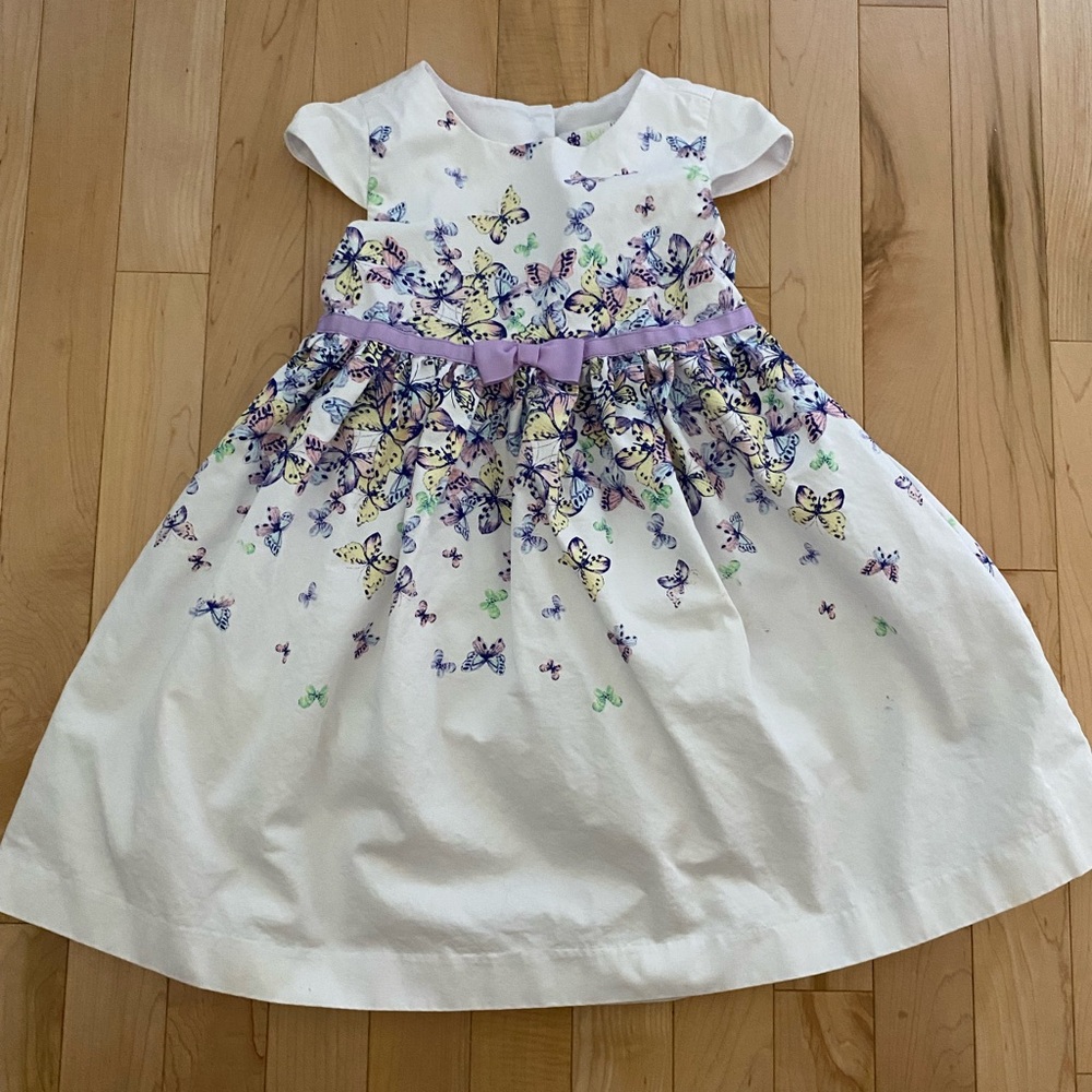 Butterfly Print Kids Dress with Purple Accents